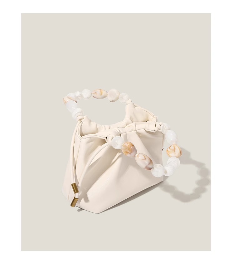 Womens New Shoulder Crossbody Bag with Beaded Handle and Pleated Design